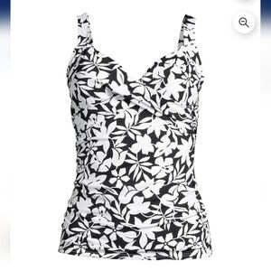 Lands' End Size 12 Black and White Floral Tankini Swimsuit Top